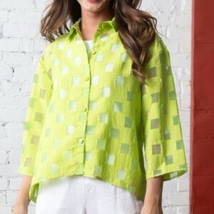 Light Lime Check Textured Button-Down Shirt